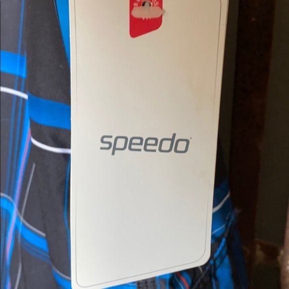 SPEEDO BLUE PLAID CARGO SWIM SHORTS M (NEW Unused - Picture 5 of 5